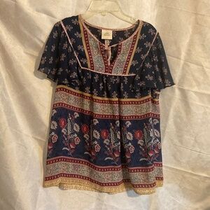 Boho printed peasant blouse